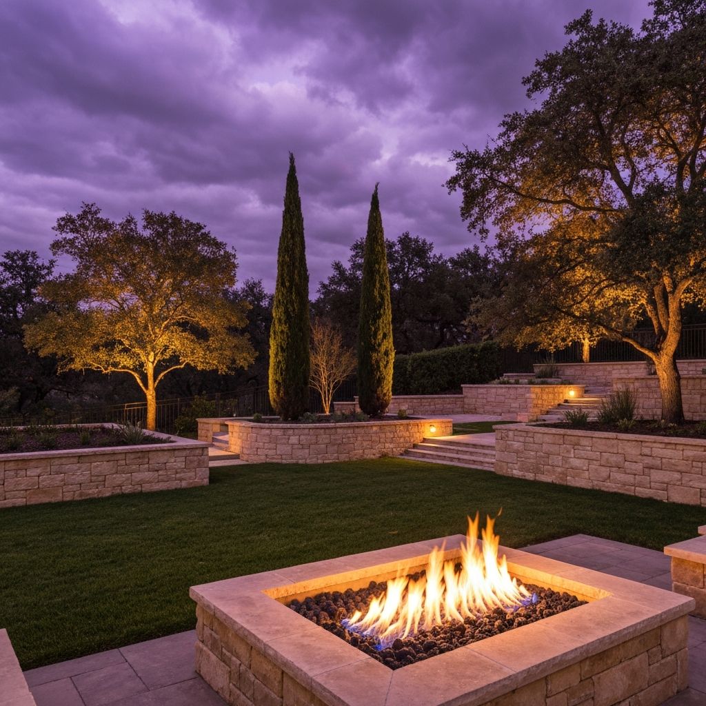 Luxury outdoor fire pit and landscape